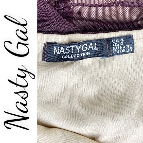 NASTY GAL Y2K WINE RED RUCHED MESH BODYCON MINI DRESS FAIRY GRUNGE WITCH, SIZE 0 - Picture 4 of 6